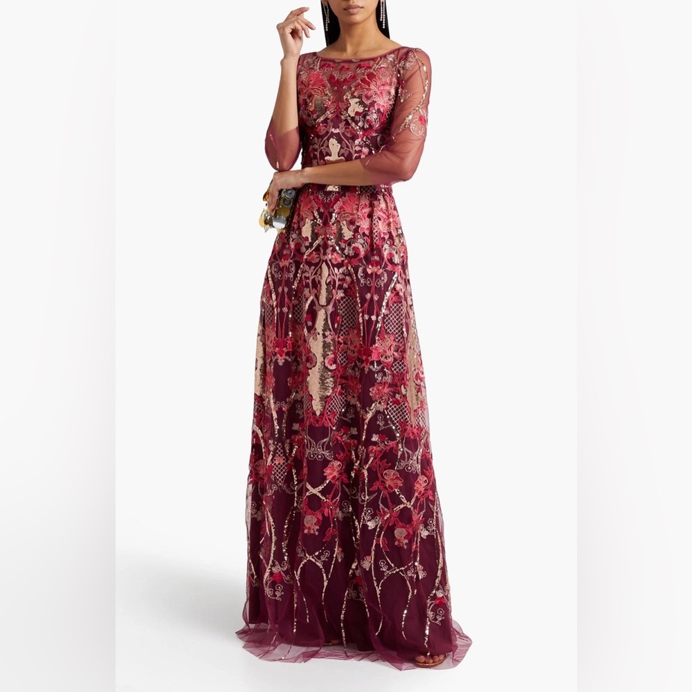 MARCHESA NOTTE
Sequin-embellished embroidered tulle gown NWT size 2